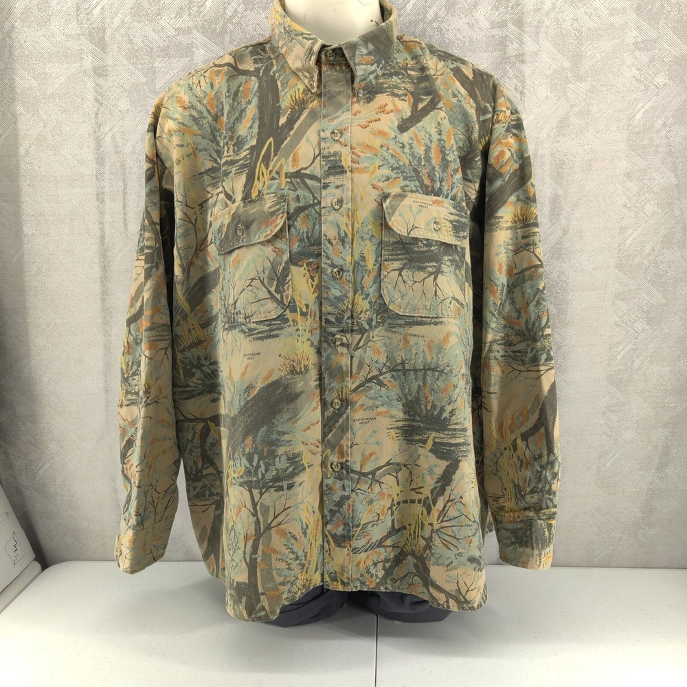 Everywear West Camo Button Down Shirt Mens 3XL Multicolor Tree Print Workwear